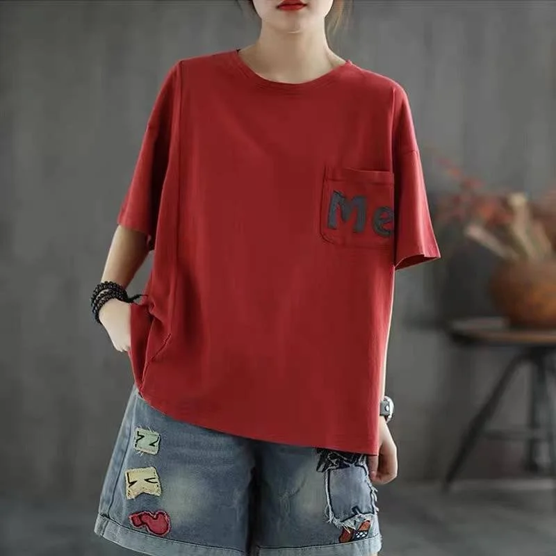 Letter Casual Cotton-Blend Shift T-shirt