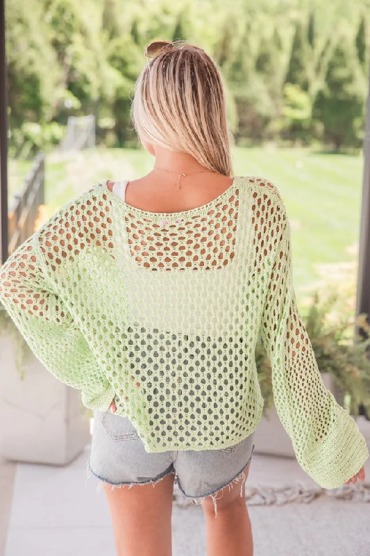 Just Your Type Lime Open Knit Sweater