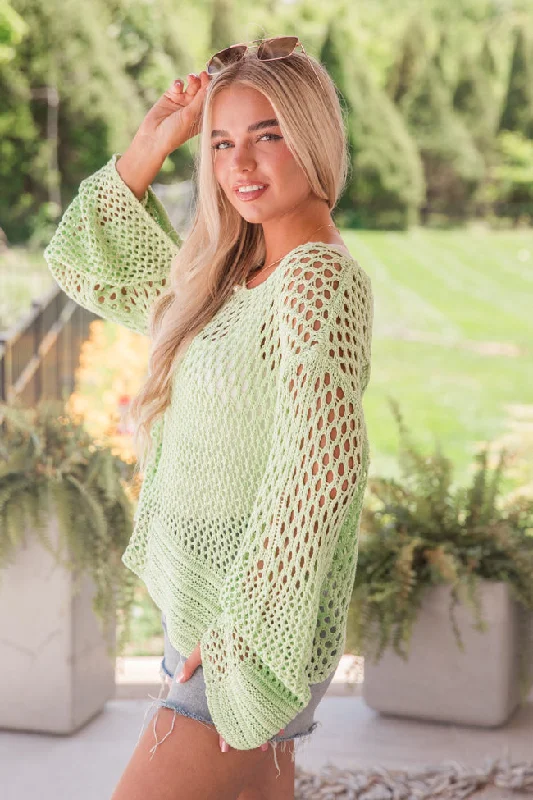 Just Your Type Lime Open Knit Sweater