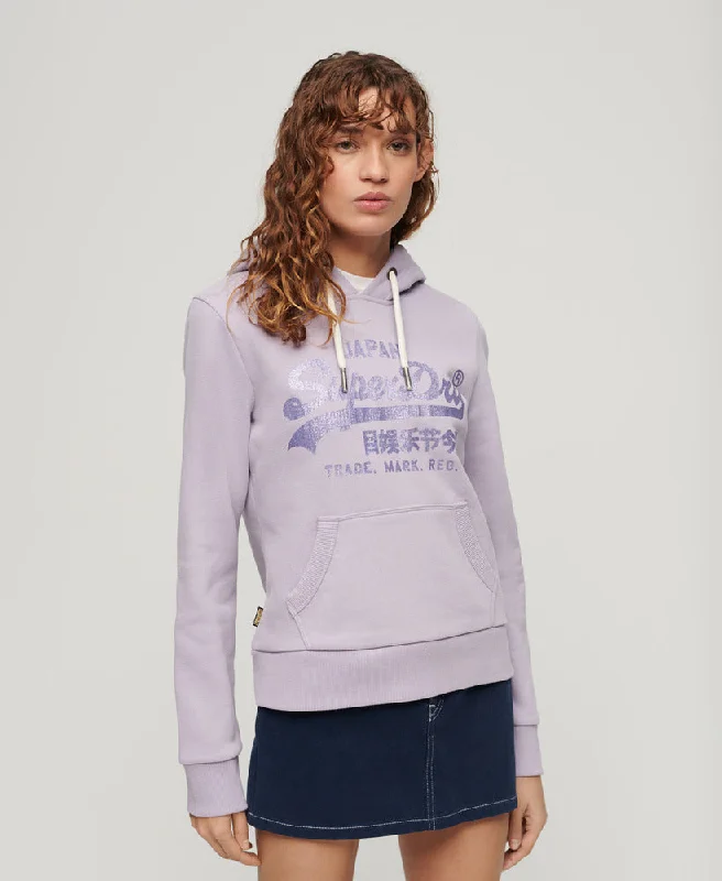 Metallic Vintage Logo Graphic Hoodie | Wisteria Purple