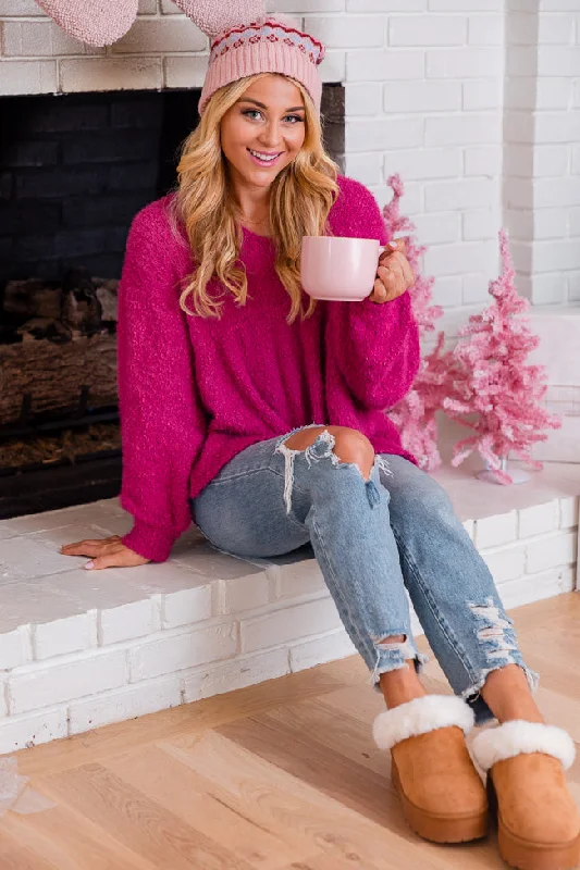 Soft And Sweet Pink Textured Relaxed Fit Sweater