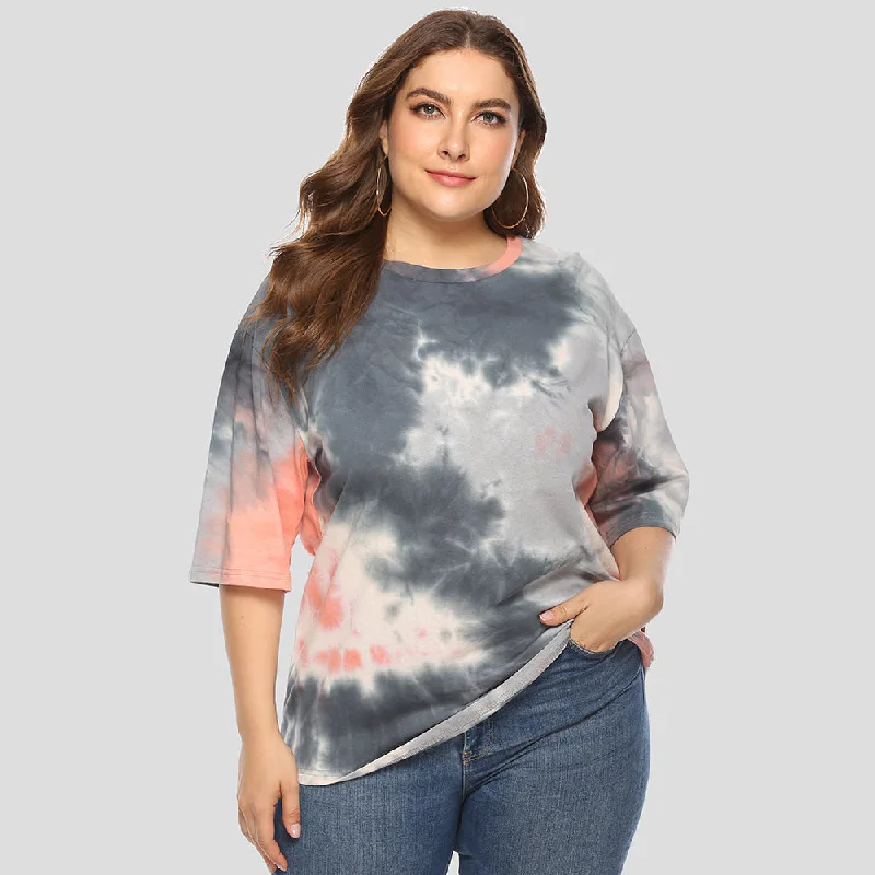 KittenAlarm - Plus size women's fashion tie-dye loose short sleeve casual T - shirt