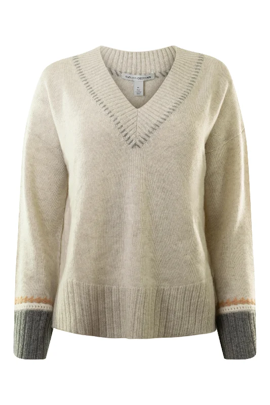 Autumn Cashmere Oversized V-neck with Crochet Details in Mojave / Neutral Combo