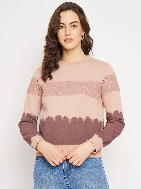 Camla Barcelona Colourblocked Sequin Adorned Dusty Pink Sweatshirt