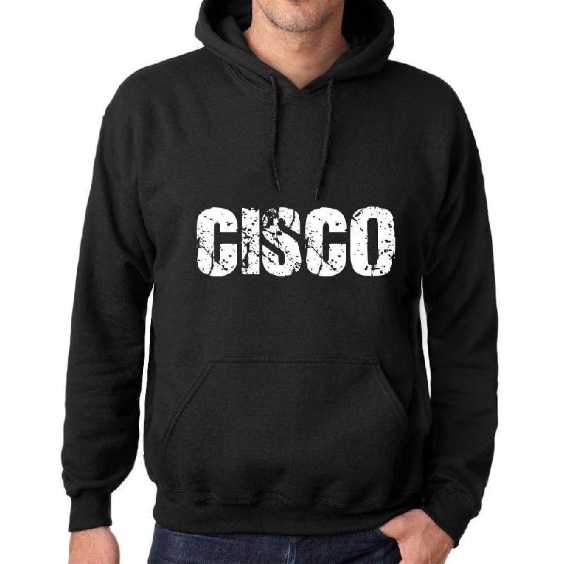 Men's Women's Unisex Printed Graphic Cotton Hoodie Soft Heavyweight Hooded Sweatshirt Pullover Popular Words CISCO Deep Black