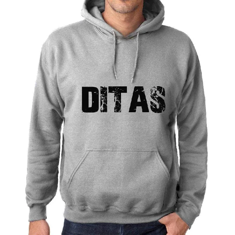 Unisex Printed Graphic Cotton Hoodie Popular Words DITAS Grey Marl