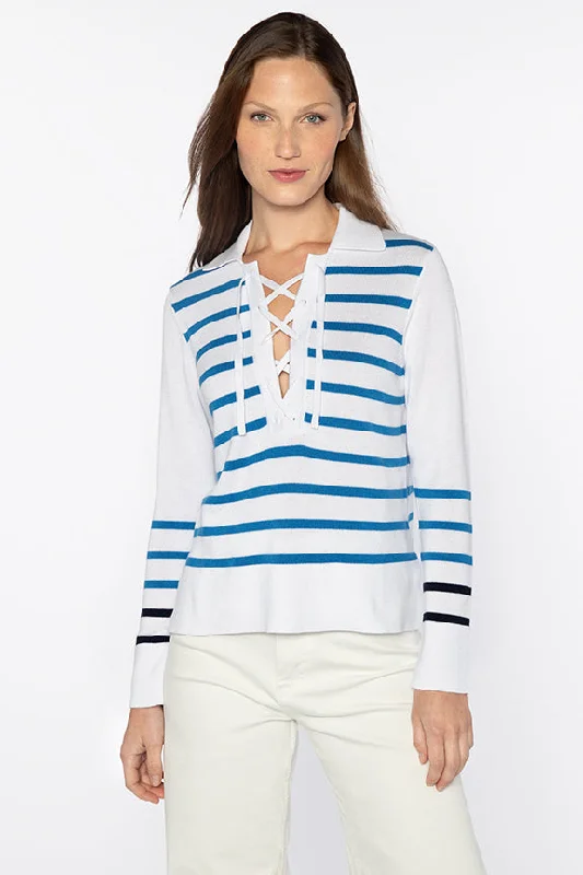 Kinross Stripe Lace Up Polo