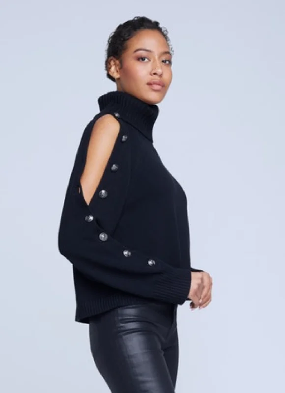 L'Agence Kenny Cold Shoulder Turtle Neck Sweater Black