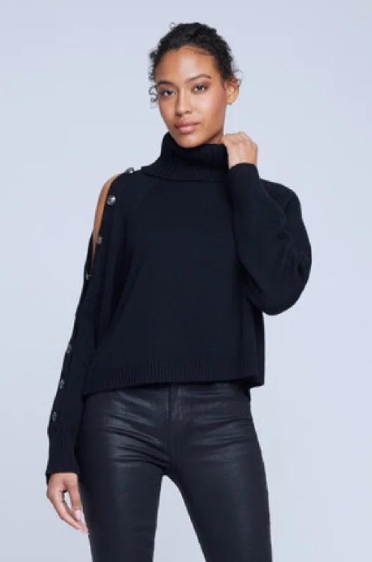 L'Agence Kenny Cold Shoulder Turtle Neck Sweater Black