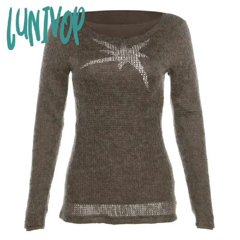 Lunivop Winter New Brown Vintage All-match Casual Tight Warm High Street Sweet Gentle Women's Basic Pullover Sweater