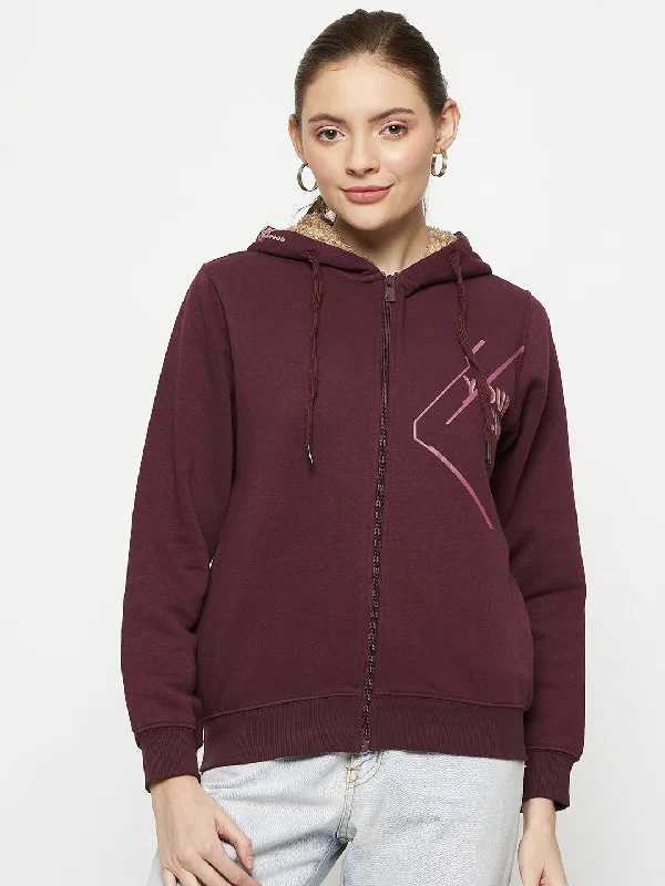 Madame Wine cotton Hood Neck Sweatshirt