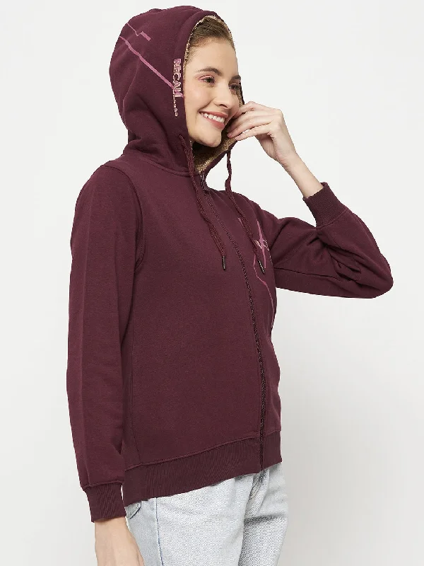 Madame Wine cotton Hood Neck Sweatshirt