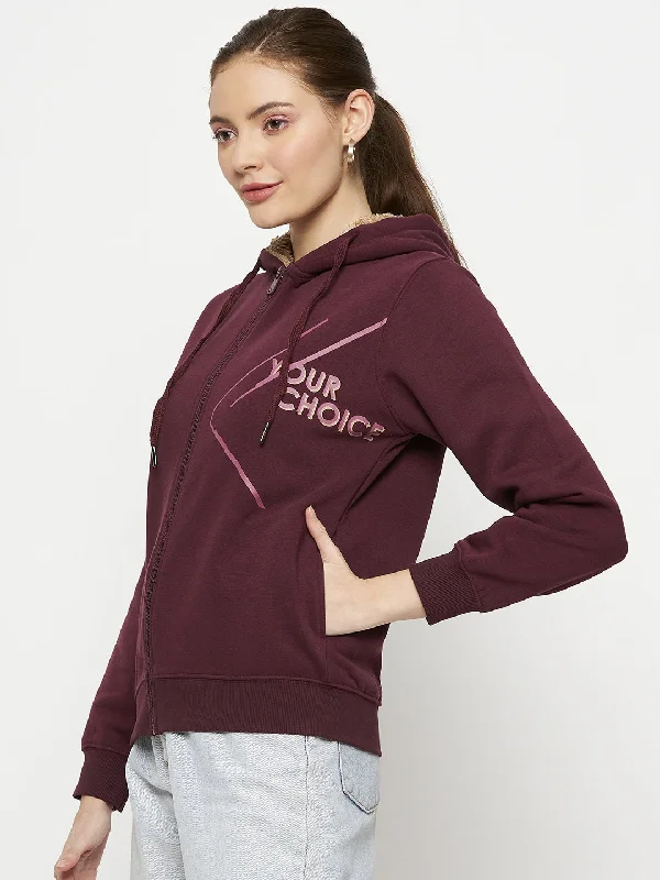 Madame Wine cotton Hood Neck Sweatshirt