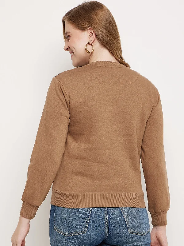 Madame Brown Fleece and Faux Leather Colourblocked Sweatshirt