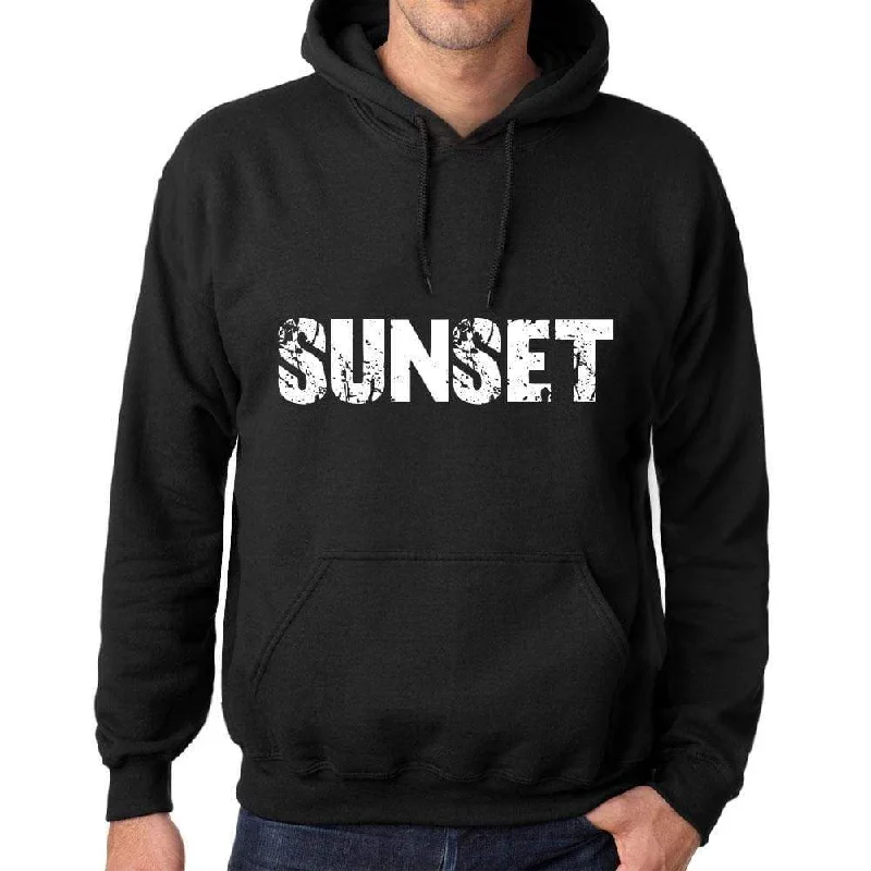 Men's Women's Unisex Printed Graphic Cotton Hoodie Soft Heavyweight Hooded Sweatshirt Pullover Popular Words SUNSET Deep Black