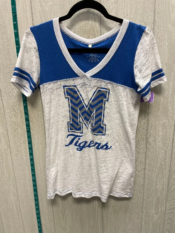 Blue & White Top Short Sleeve Clothes Mentor, Size M