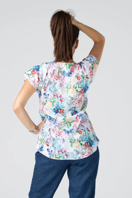 Bluebell Print Short Sleeve Non-Crush Jacquard Cotton Top