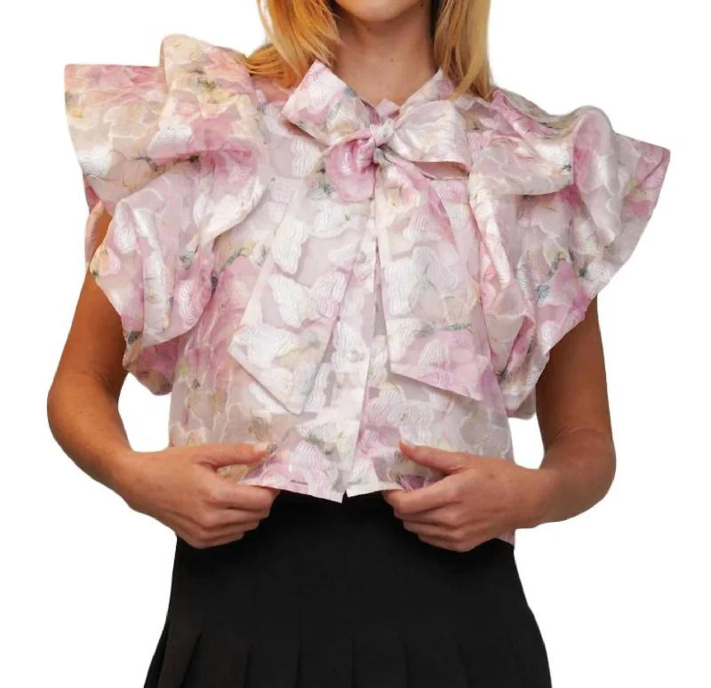 Butterfly Ruffle Bow Top In Pink