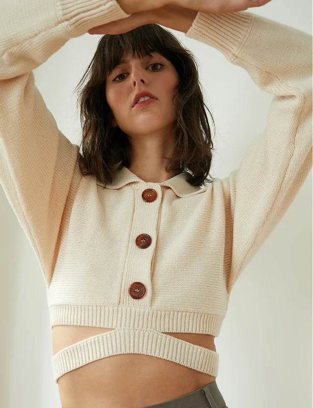 Cruz Beige Crop Cardigan