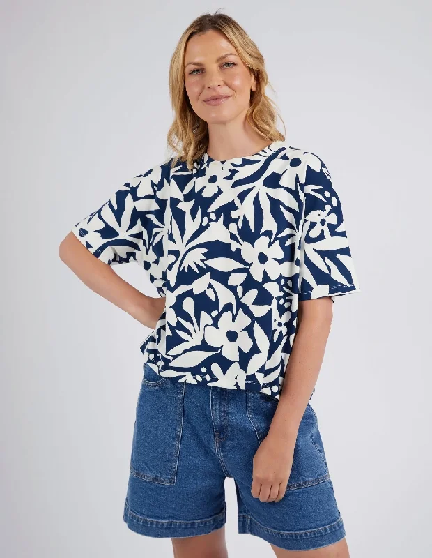 Elm Stencil Floral Tee - Naval Blue Floral Print