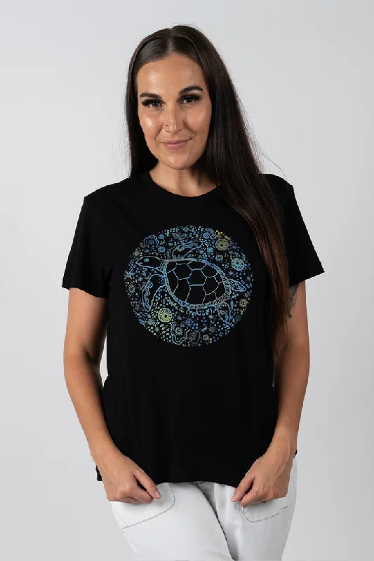 Goorlil (Turtle) Black Cotton Crew Neck Women's T-Shirt