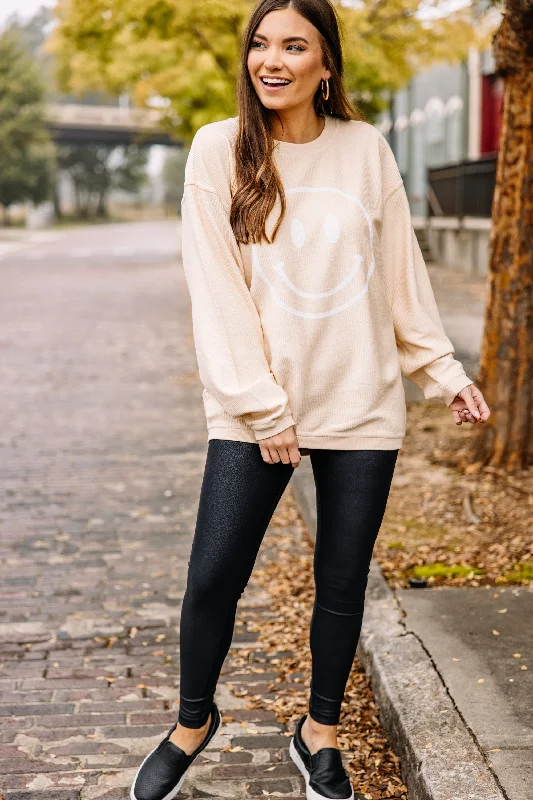 Keep Smiling Natural Corded Sweatshirt