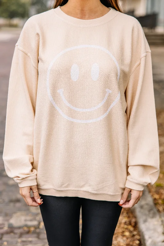 Keep Smiling Natural Corded Sweatshirt