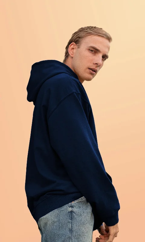 Mebadass Cotton Men's Oversized Hoodie - Navy Blue