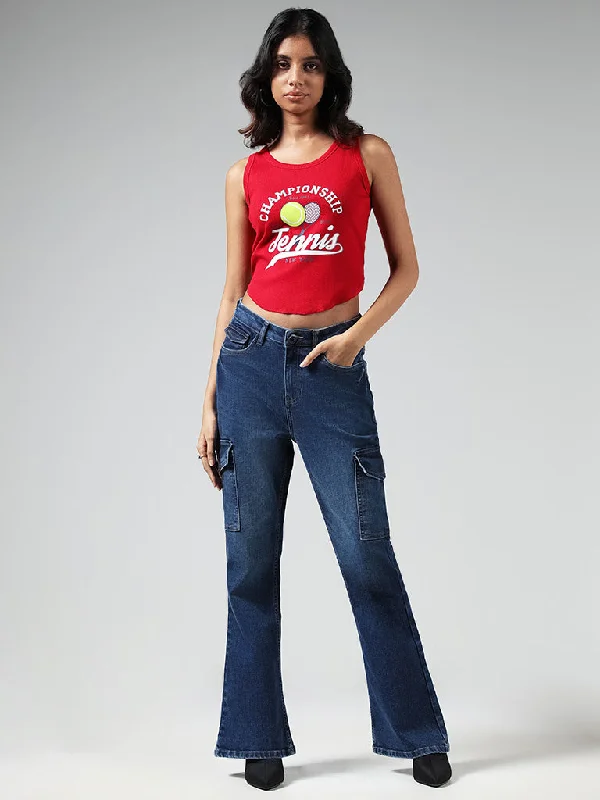 Nuon Red Printed Crop T-Shirt