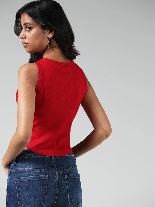 Nuon Red Printed Crop T-Shirt