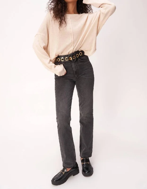 Ramina Seamed Textured Longsleeve Top In Ginger Root