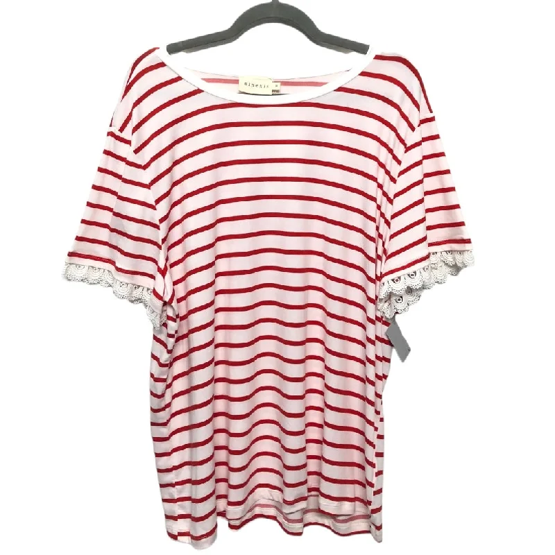 Red & White Top Short Sleeve Basic Cme, Size 3x