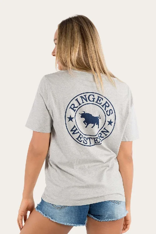 Signature Bull Womens Loose Fit T-Shirt - Grey Marle/Navy