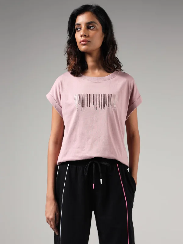 Studiofit Pink Printed Cotton T-Shirt