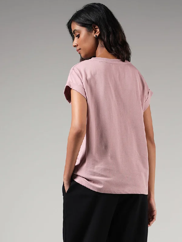 Studiofit Pink Printed Cotton T-Shirt