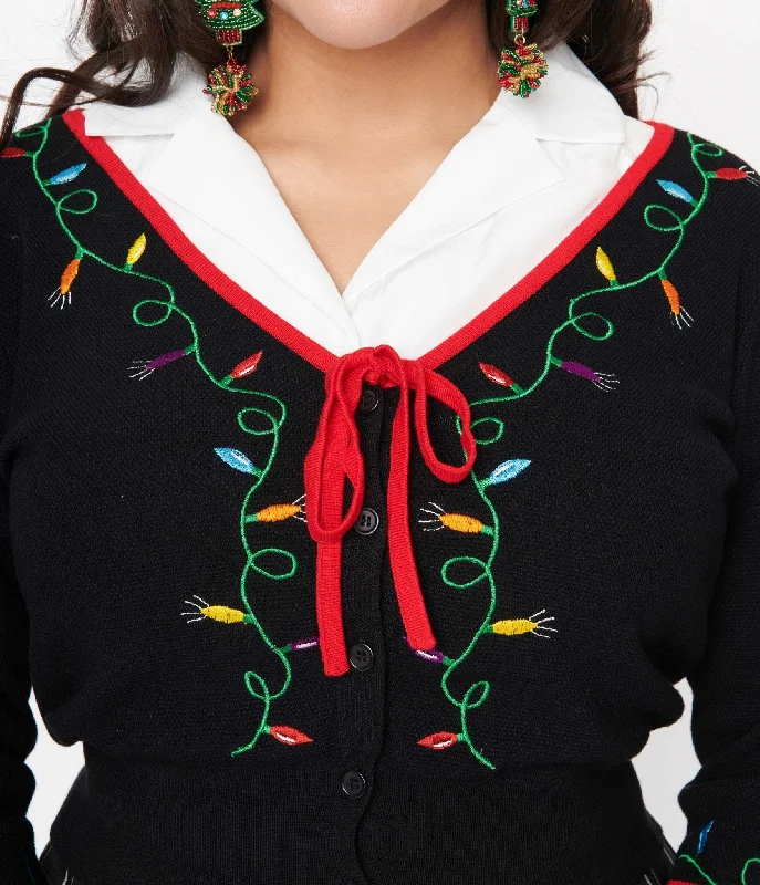 Unique Vintage Black Holiday Lights Crop Cardigan