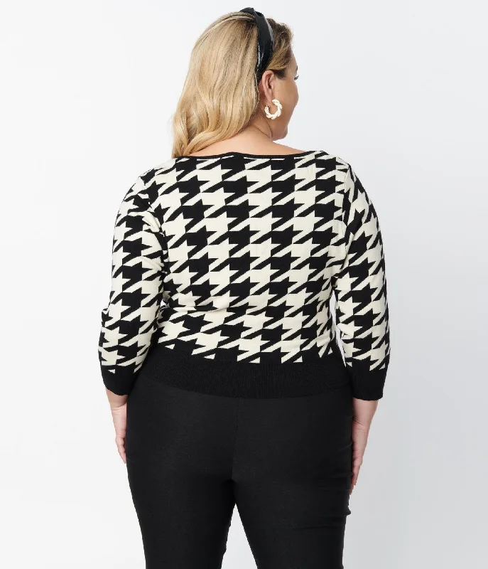 Unique Vintage Plus Size Black & Ivory Houndstooth Dandy Cardigan