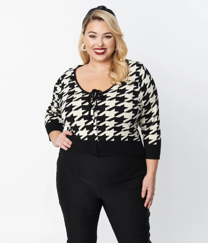 Unique Vintage Plus Size Black & Ivory Houndstooth Dandy Cardigan