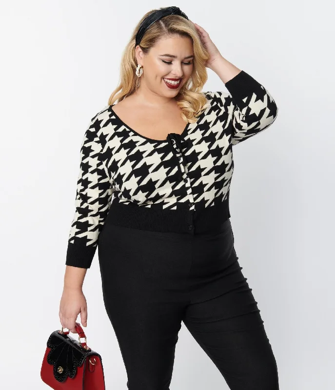 Unique Vintage Plus Size Black & Ivory Houndstooth Dandy Cardigan