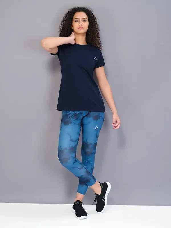 Women Solid Slim Fit Crew Neck T-shirt with TECHNO COOL