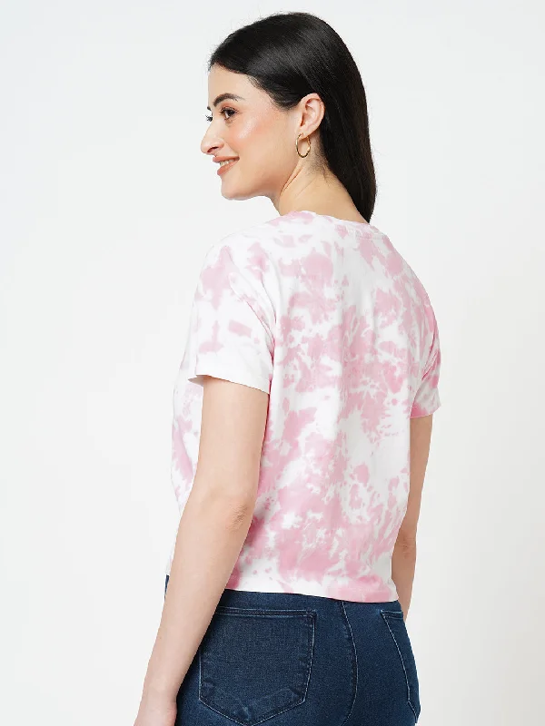 Women Pink Tie & Dye Short Sleeves T-shirt