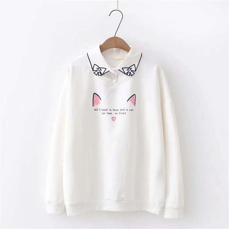 Women's Sweet Cat Bowknot Printed Loose Sweaters