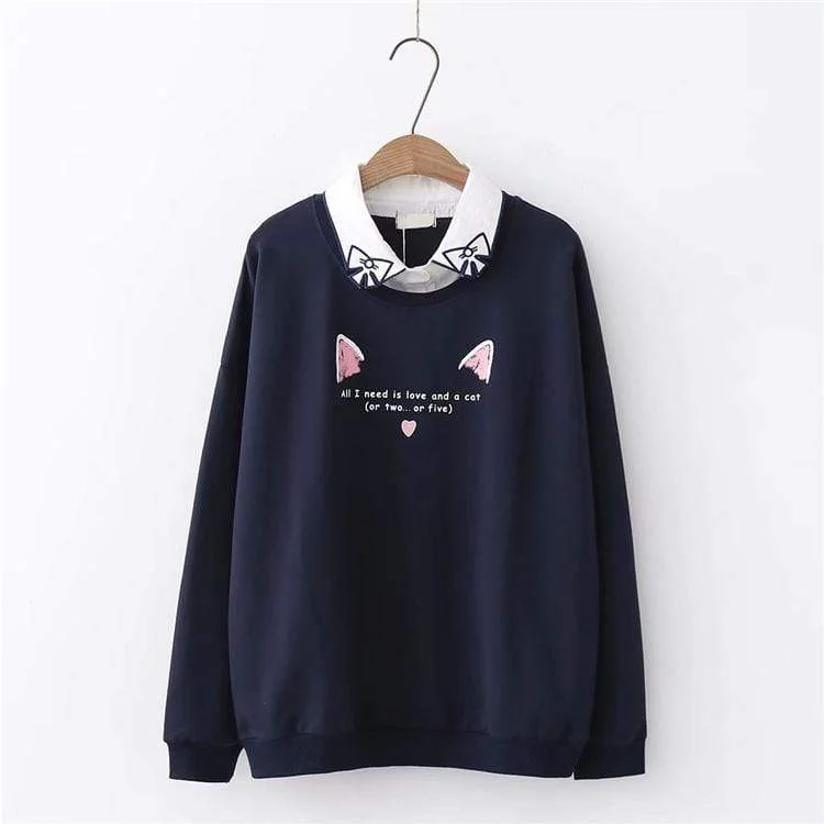 Women's Sweet Cat Bowknot Printed Loose Sweaters