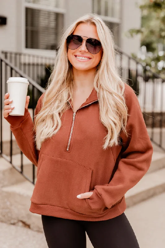 Making It Look Easy Brown Oversized Quarter Zip Pullover