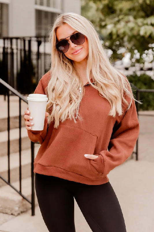 Making It Look Easy Brown Oversized Quarter Zip Pullover