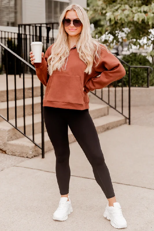 Making It Look Easy Brown Oversized Quarter Zip Pullover