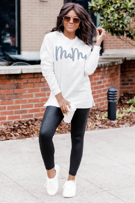 Mama Script Chenille Patch Ash Graphic Sweatshirt