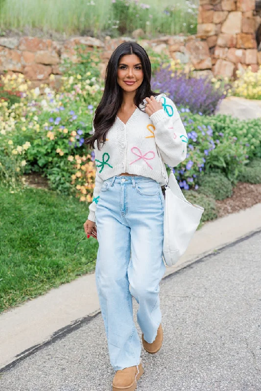 Sittin' Pretty Ivory Multi Bow Applique Cardigan