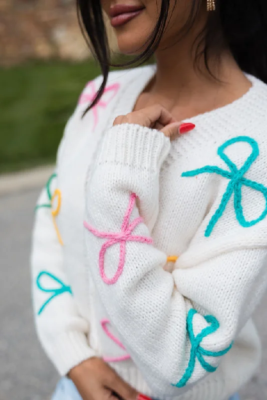 Sittin' Pretty Ivory Multi Bow Applique Cardigan