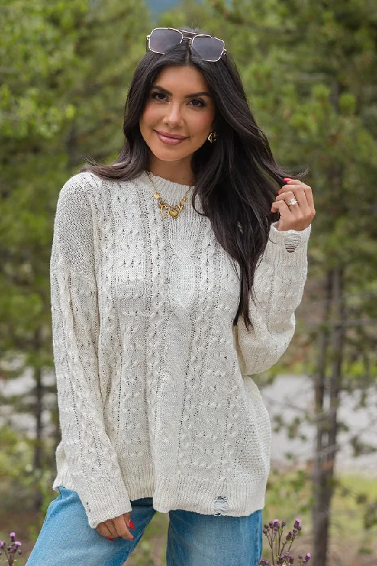 That's The Spirit Ivory Cable Detail Oversized Sweater